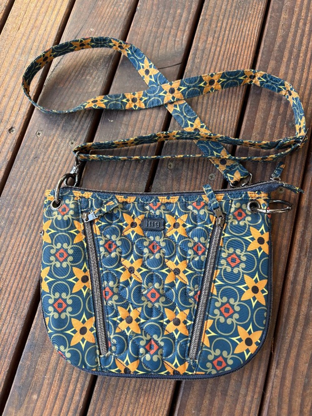 Lug Swivel Quilted Crossbody Bag RFID Geometric Floral Print Multi Pocket